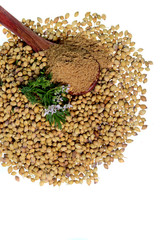 Coriander seeds, Fresh Coriander and Powdered coriander