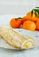 meringue roll cake with lemon curd