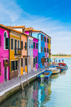 Painted houses of Burano, in the Venetian Lagoon, Italy.