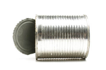 Tin with open lid isolated on the white background