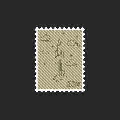 Obraz premium Stamp start up rocket in thin line, mockup startup project logo