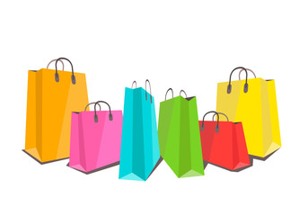 Colorful shopping bags flat illustration on white