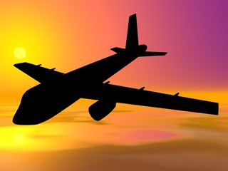 Fototapeta na wymiar Airbus silhouette on sunset background.