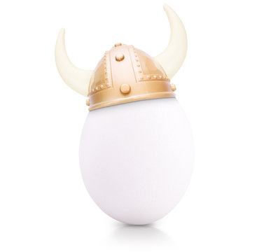 egg in viking helmet isolated on white background