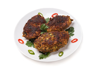 Fishcakes with parsley isolated on white background