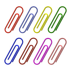 Set of multicolored paper clips. Isolated. Vector.