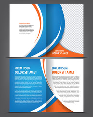 Vector empty bi-fold brochure print template blue design