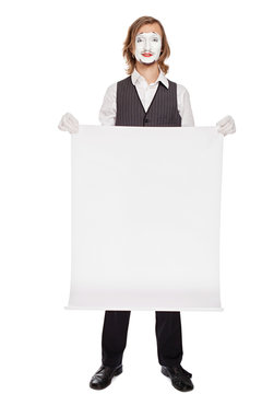 mime actor shows a white sheet