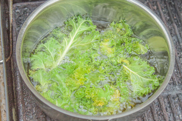 Deep frying kale