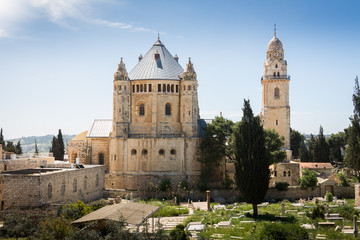 Fototapeta na wymiar Dormition Abbey viewed from the Jerusalem city wall