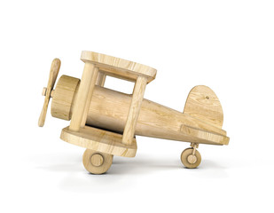 Wooden airplane model isolated over white background