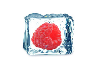 raspberry in the ice cube
