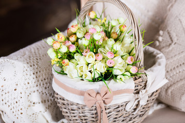 Basket with tulips in rustic style