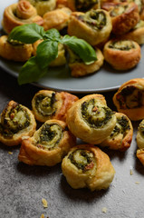 Puff pastry rolls with spinach and greek cheese filling