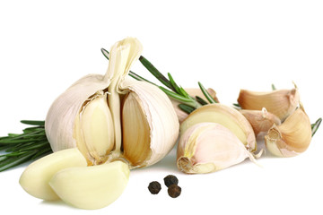 garlic, peppercorns and rosemary isolated