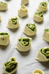Puff pastry rolls with spinach and greek cheese filling