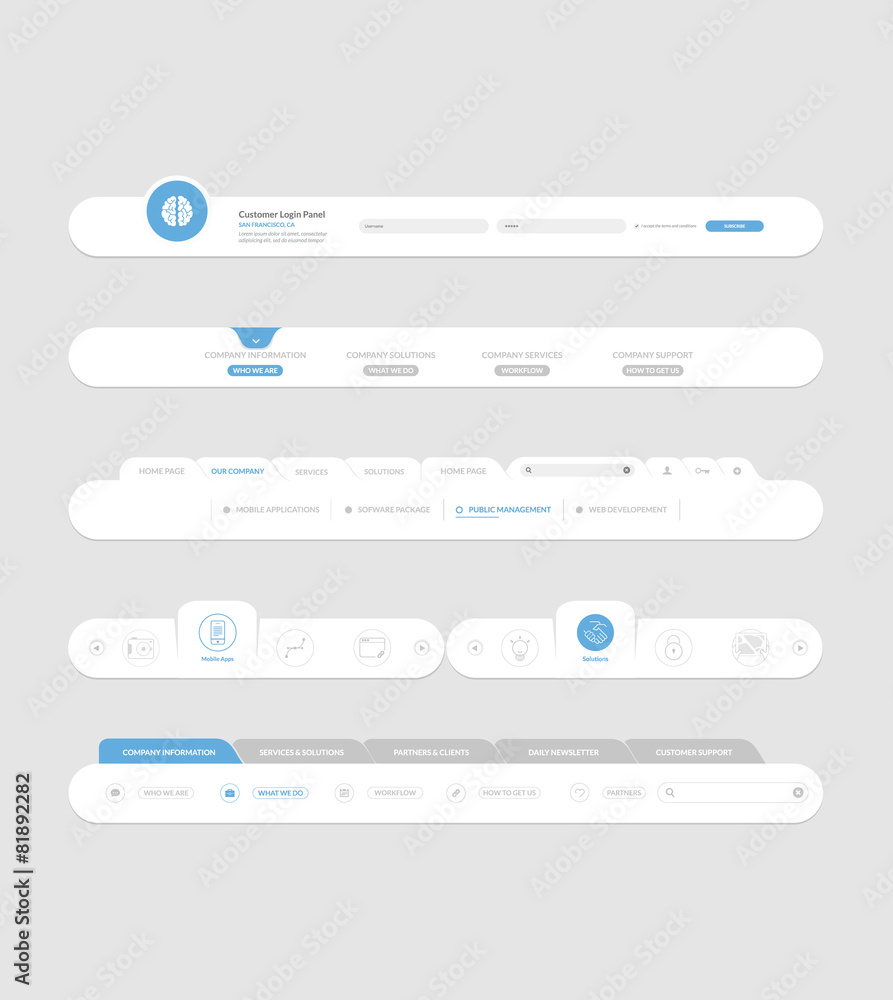 Wall mural flat website navigation elements with banners and concept icons
