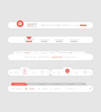 Flat website navigation elements with banners and concept icons