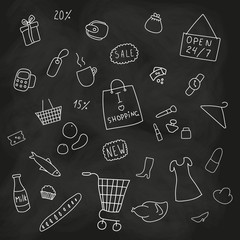 Set of shopping, products, goods elements