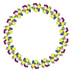 Round frame with fruits isolated on a white background