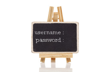 Username and password drawn with chalk on blackboard