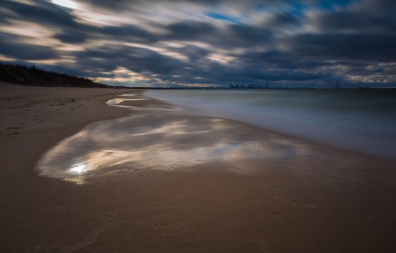 Dark Baltic shore landscape. Long exposure photo. © milosz_g