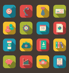 Flat icons of web design objects, business and office items, lon