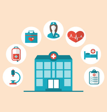 Flat trendy icons of hospital and another medical objects, moder