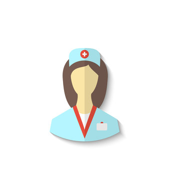 Flat icon of medical nurse with shadow isolated on white backgro