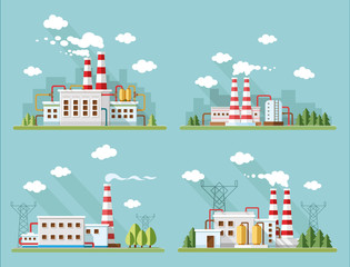 Industrial landscape set - industry factory. Flat style vector i
