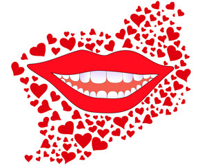 Vector background with smiling female lips and snowwhite teeth