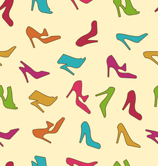 Fototapeta na wymiar Seamless Texture with Colorful Women Footwear