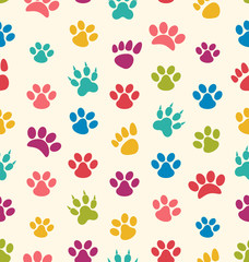 Seamless Texture with Traces of Cats, Dogs. Imprints of Paws Pet