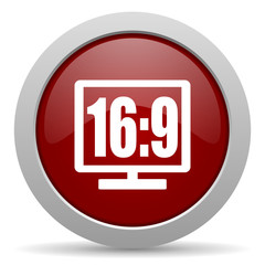 16 9 display red glossy web icon