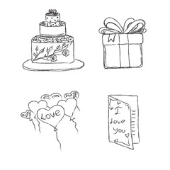 wedding set, sketch, hand drawing, vector, illustration