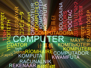 Computer multilanguage wordcloud background concept glowing