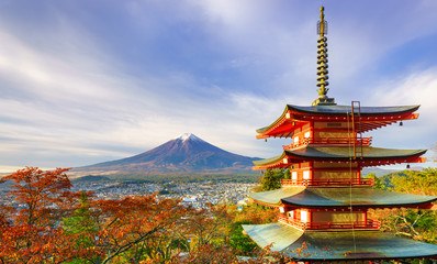 Mt. Fuji with Chureito Pagoda at sunrise, Fujiyoshida, Japan