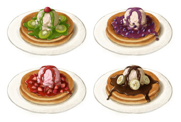 Sweet Fruit and Ice Cream Pancakes