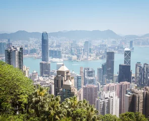 Fotobehang Hong Kong, view of the city and the bay from Victoria Peak © olezzo