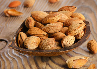 almonds  on wooden table