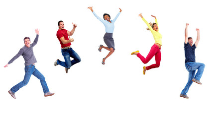 Fototapeta na wymiar Group of happy jumping people.