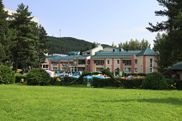 Outdoor pool at the Pension TransSib in resort Belokurikha.