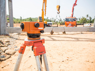 Surveyor equipment tacheometer or theodolite outdoors