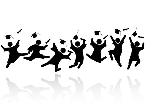 cheerful graduated students jumping