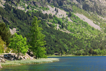 Amazing view of lake Llebreta in national park Aiguestortes