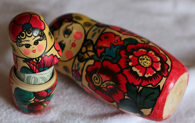 Matryoshka dolls colorful piggy bundle of money