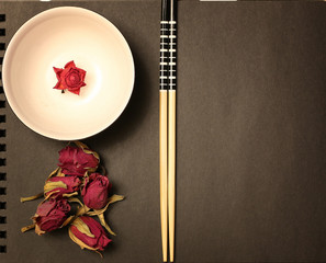 background Japanese food bowl sticks and roses