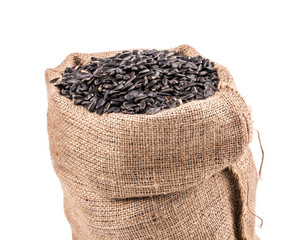 Black sunflower seeds in bag.