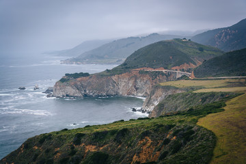 View of the Pacific Coast and  Bixby Creek Bridge, in Big Sur, C