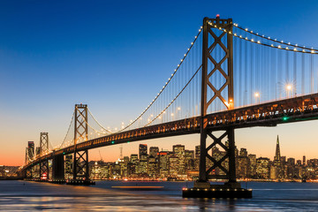 Fototapeta na wymiar San Francisco skyline and Bay Bridge at sunset, California